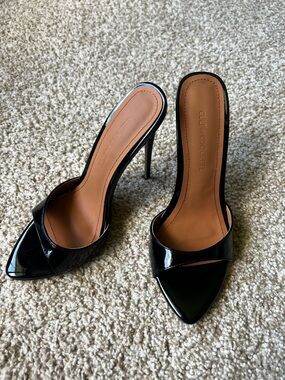 Cult Gaia Black Patent Pointed Toe Stiletto Mules